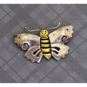 Vintage Sterling and Brass Butterfly Brooch by Far Fetched - G35